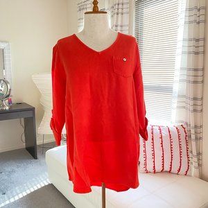 Soft Surroundings Tencel Tunic in Red Orange Long Sleeved Top NEW US Small